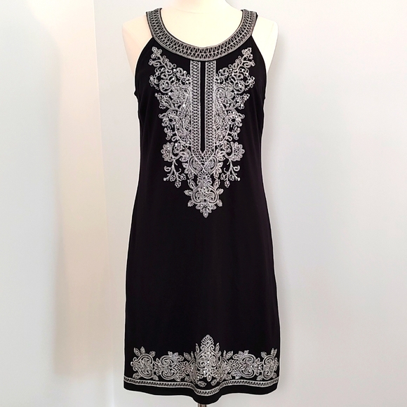 INC International Concepts Dresses & Skirts - International Concepts Womens Knit Silver Embroidered Summer Dress/Size L